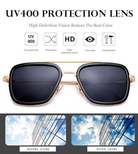 Image of Tony Stark Polarized Sunglasses for Men - Women Vintage Aviator Square Metal Frame Iron Man Edith Glasses