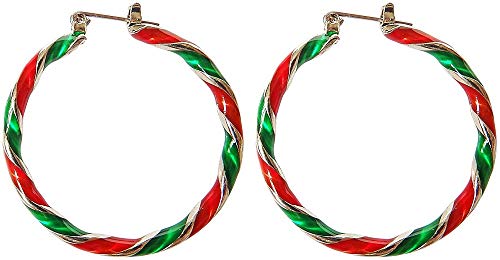 Candy Christmas Ornament Wreath Twist Hoop Earrings For Women Teen Girls Sensitive Ears Dainty Red Green Colorful Huggie Hoops 30Mm Party Holiday Gifts For Thanksgiving New Year Best Friend Daughter #TOP21