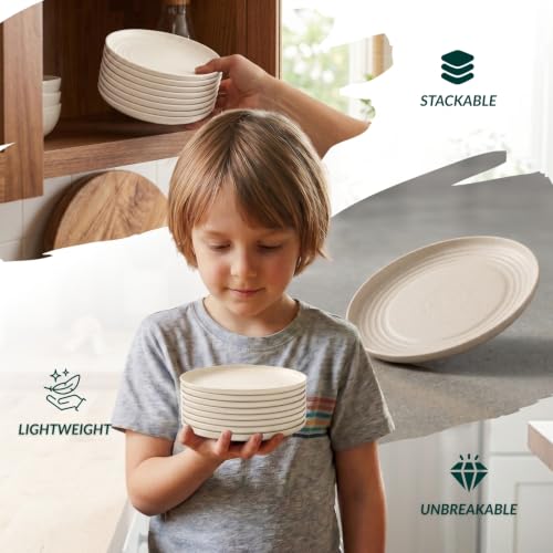Image of Homienly Small Plates | 5.7 Inch Lightweight & Unbreakable Wheat Straw Plates | Mini Dessert Plate Set, Microwave & Dishwasher Safe Set of 8 -Beige