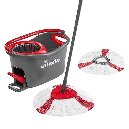 Vileda EasyWring & Clean Komplett Set + Turbo Ersatzbezug EWC-Juego Completo de Caja y Repuesto, Metal, Rojo y Gris, 48,6 x 29,6 cm