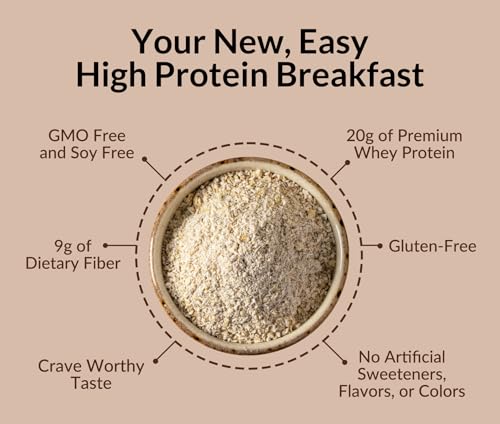 Naked Oats - Chocolate PB Banana Overnight Oats, 20g Whey Protein, Gluten-Free Oatmeal Instant Breakfast or Shake, High Protein Oatmeal, High Fiber Breakfast Shake, Non GMO, No Soy - 12 Servings