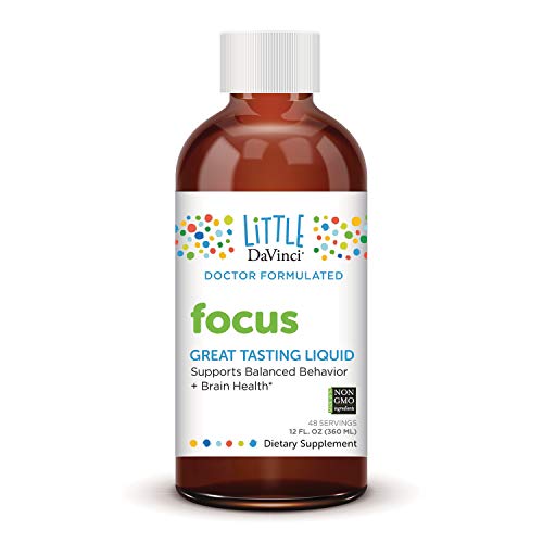 Little DaVinci Focus Calming Brain Supplement for Kids with Vitamin B and DMG - Promotes Healthy Brain Function and Positive Social Skills - Non GMO, Sugar Free (Liquid)