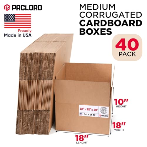 Image of Large Moving Cardboard Boxes 18 inchL x 18 inchW x 10 inchH (Pack of 40) - USA-Made Packing Boxes for Moving, Shipping, or Storage - USPS, UPS, FedEx Approved - Professional Packing Supplies
