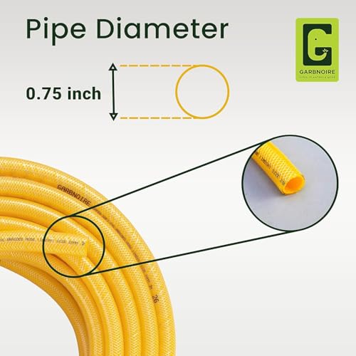 Image of Garbnoire 0.75 Inch Heavy Duty 3 Layered Braided Water Hose Pipe | Garden Outdoors Pipes with Hose Connector (50 Meter (164.04 Feet), Yellow)