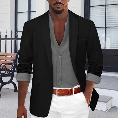 Mens Casual Blazer Slim Fit One Button Blazer Jacket Lightweight Solid Color Notch Lapel Sport Coats with Pockets2