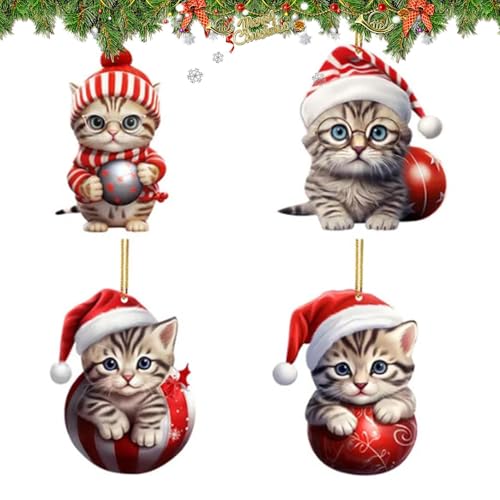 Navideño de Gato - s Navideños Acrílicos 2D - Colgante Animales Decorativo para Salón Habitación Infantil Ventana Entrada Espejo Retrovisor Coche Jardín Puerta