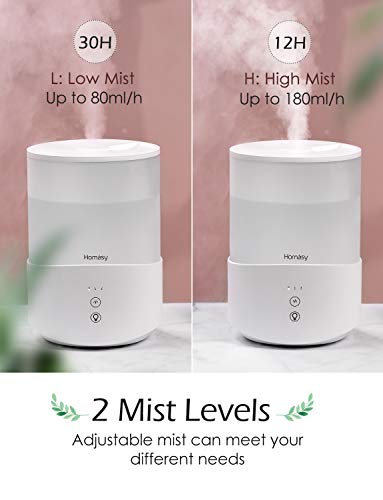 Homasy Cool Mist Humidifier Diffuser, 2.5L Essential Oil Diffuser, Top Fill Humidifier for Bedroom, Home and Office, Baby Humidifier with Adjustable Mist Output, Sleep Mode, Auto Shut Off