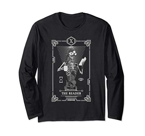 Image of Tarot Card The Reader Bookish Astrology Skeleton Long Sleeve T-Shirt