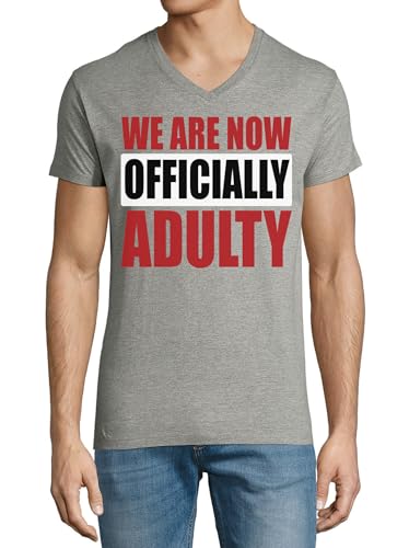 T-shirt Graduation col en V pour homme en coton gris avec motif humoristique
