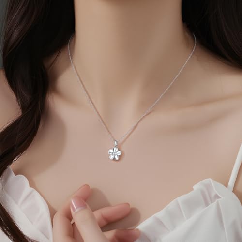 Reffeer Solid 925 Sterling Silver CZ Plumeria Flower Necklace Choker for Women Teen Flower Pendant Necklace3