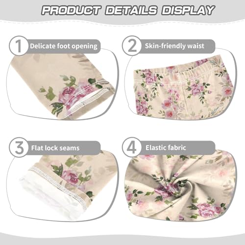 Flower with Watercolor Girls Leggings,Workout Leggings for Girls Toddler Athletic Leggings Size for 3-10T3