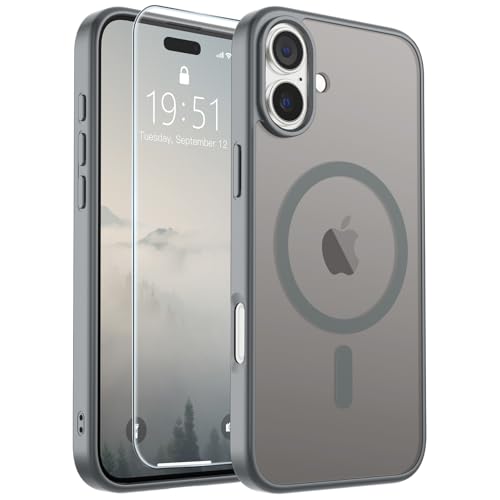 Image of SUPFINE Magnetic for iPhone 16 Case (Compatible with MagSafe) (Military Grade Drop Protection) Translucent Matte Shockproof Phone Cover,Gray
