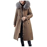 Womens Quilted Winter Coats Warm Fleece Lined Fur Hooded Parka Jackets Zip Up Down Outwear Trench...
