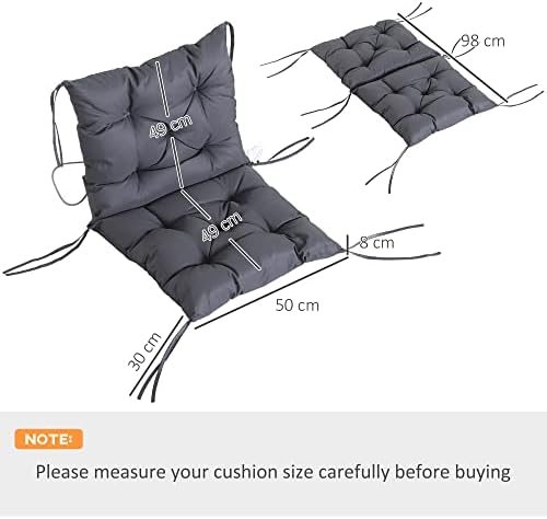Outsunny Set of 2 Garden Chair Cushions 50W x 98L x 8D cm Comfortable Seat Pad with Backrest for Sunbeds, Rocking Chairs, Loungers for Outdoor & Indoor Use