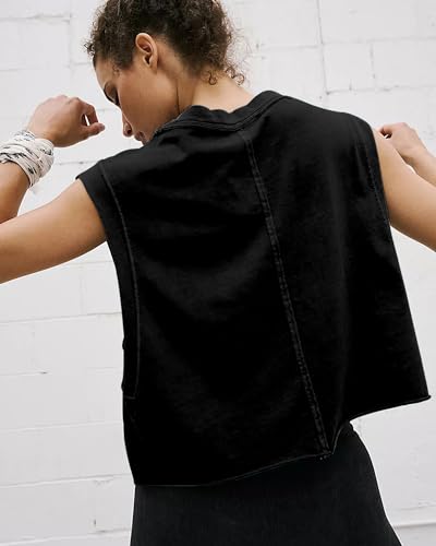 HUGOOME Women Workout Tank Tops Oversized Crop Sleeveless Tee Loose Fit Boxy Basic Yoga Active Summer T Shirts Gym 20252