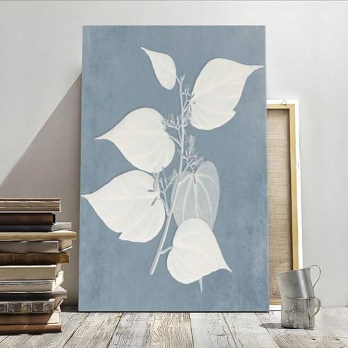 Toile arbre fleuri bleu doux décoration murale chambre 21x30cm