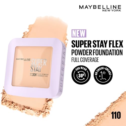 Image of Maybelline New York Super Stay Flex Powder Foundation, 110 | Full Coverage, 30H Wear, Oil-Control, Transfer Proof