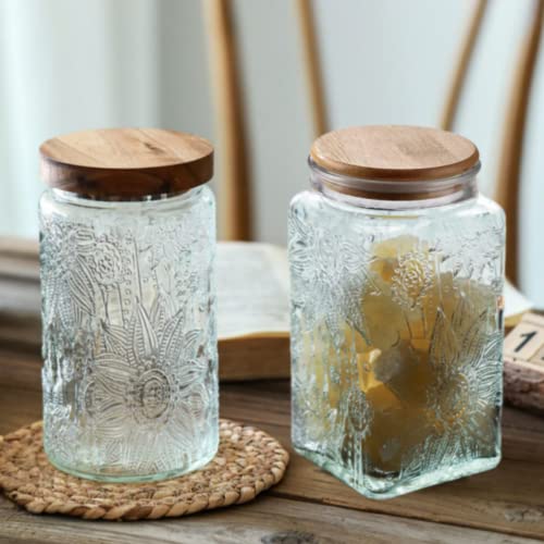Image of ANSQU Square Glass Jar with Lid, 34oz Airtight Coffee Canister | Coffee Grounds Container, Glass Food Storage Container for Candy, Tea, Sugar, Decorative Mason Jar