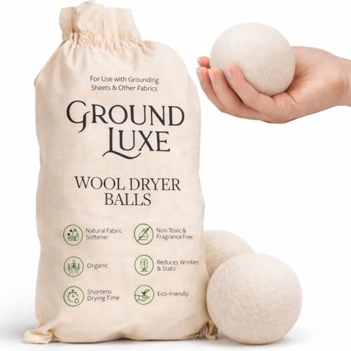 GroundLuxe Premium New Zealand Wool Dryer Balls - 6-Pack, 100% Organic, Hand-Felted, Reusable, Reduce Drying Time - Natural Fabric Softening, Wrinkle & Static Reduction