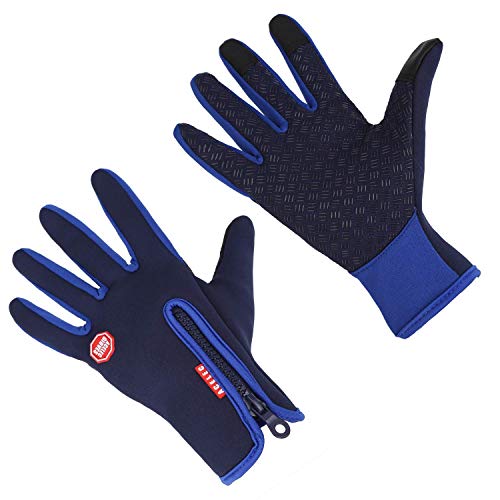Guantes de Invierno a Prueba de Viento Térmica para Hombres Mujeres Ideal para Deporte Al Aire Libre Correr Ciclismo Senderismo Conducción Escalada Pantalla Táctil Guantes Multifuncionales (Azul, M)