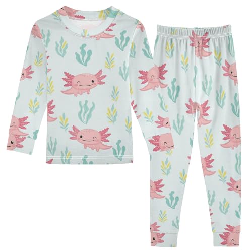 Pajama Sets Long Sleeve Axolotl Plants on Blue Soft Comfy Sleepwear 2 Piece PJS 3-8T