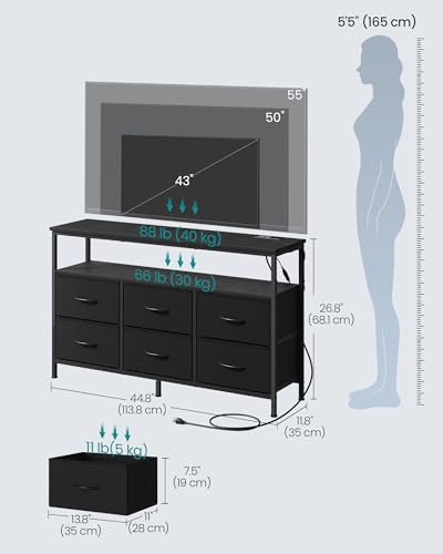 SONGMICS BELLAH Collection - Dresser for Bedroom, Chest of Drawers, TV Stand for TVs Up to 55 Inches, Living Room, Closet, 6 Drawers and 1 Shelf, Modern, Ink Black ULGS833BH02S - Thumbnail 3