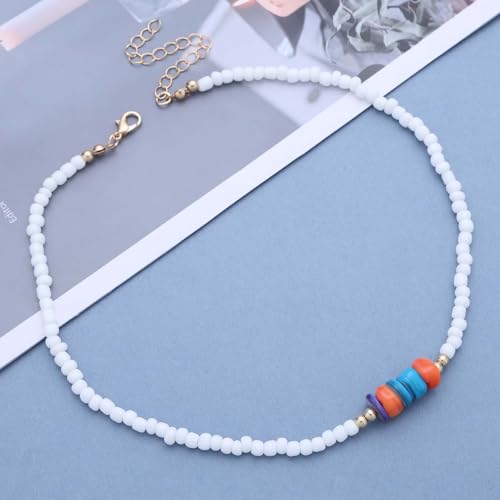 Erimberate Colar gargantilha de contas de semente boêmia, colar de contas de arroz branco, colar de