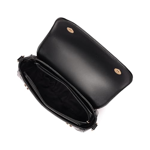 Image of Fastrack Sherpa-Panel Sling Bag for Women | Faux Leather Crossbody with Zipper Closure, Gold Hardware and Detachable Strap | Compact Textured Bag for Casual and Evening Outfits
