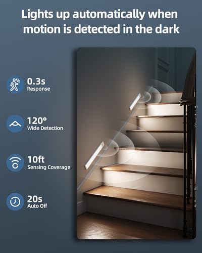 10inch Under Cabinet Lights, Motion Sensor Light Indoor, Wireless Closet Lights, 1800mAh Rechargeable Battery, Magnetic, 5 Levels Dimmable, Under Counter Lights for Kitchen, Bathroom (2 Pack) - Image 4
