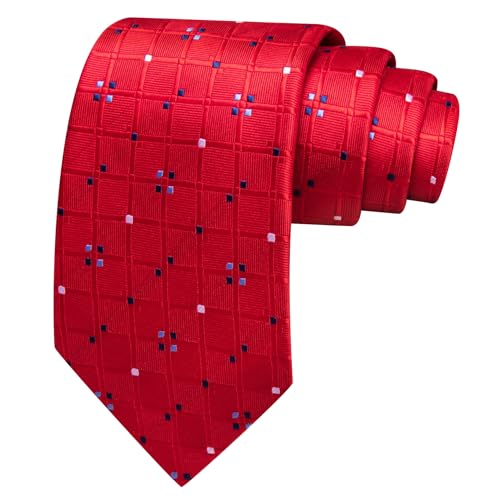Image of Barry.Wang Mens Tie Set Plaid Check Neckties Formal Business Wedding Luxury Pocket Square Cufflinks