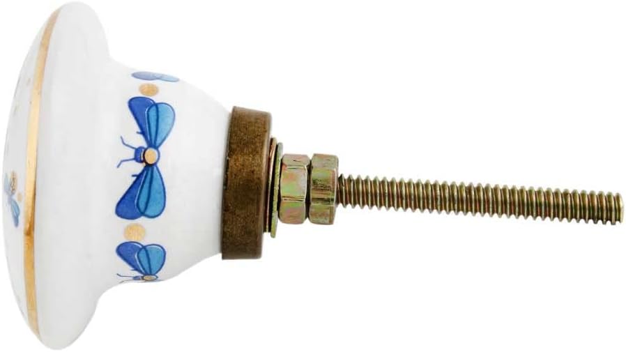 IndianShelf 2 Pieces Firefly Glowworm Blue Gold Ceramic Drawer Knobs for Kitchen Cabinet Hardware Door Pulls Decorative Dresser Luxurious Artworks