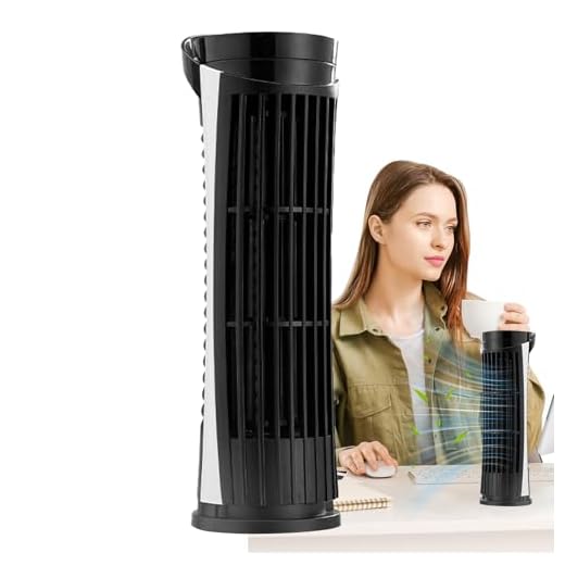 Genérico Ventilador de Torre Pequeño,Ventilador Silencioso Recargable USB | Portátil LED Sin Aspas para Viajes Escritorio Dormitorio Coche Cocina Uso en Interiores