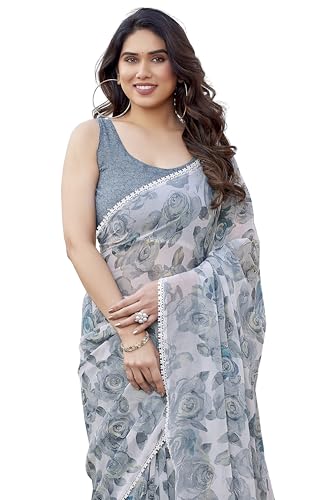 Image of MIRCHI FASHION Saree for Woman Georgette Floral and Leaf Printed | Elegant Farewell and Ceremonial Women's Sari with Blouse Piece