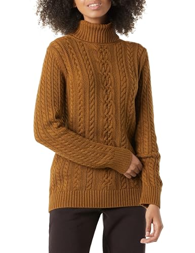 Amazon Essentials Womens Long Sleeve Fisherman Cable Knit Turtleneck Sweater (Available in Plus Size) Dark Chestnut Brown Heather XX-Large