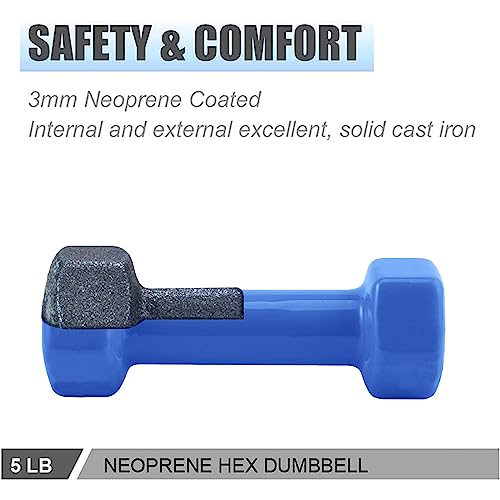 Jungaha 5 Lb Dumbbells Set Of 2, Hand Weights Neoprene Coated Free Weights Hex Shaped Small Dumb Bell Pair For Women Men Home Gym Fitness Workout Exercise Strength Training Equipment #TOP1