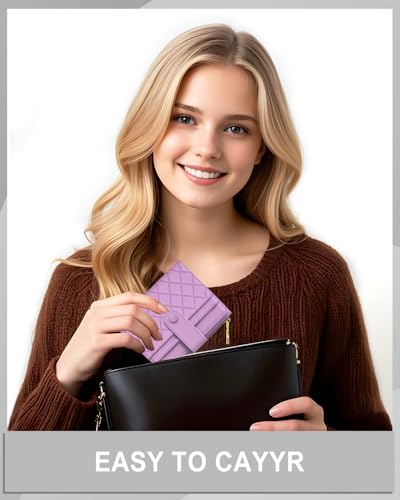 Womens Wallet, RFID Small Slim Wallets for Women, Compact Credit Card Holder, Cute Leather Bifold Ladies Purse with Zipper Coin Pocket and ID Window, Purple 6