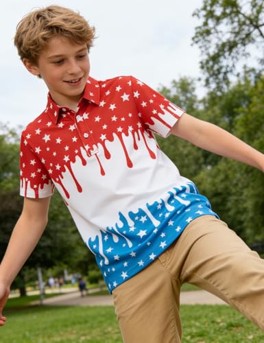 Cuddomper Boys Polo Shirt Size 7-8 4th of July Short Sleeve Golf Clothes - image 5