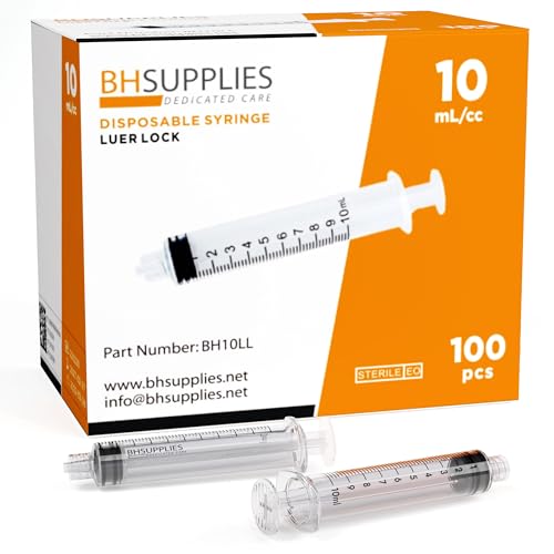 BH Supplies 10ml Luer Lock Tip Syringes (No Needle) - Sterile, In...