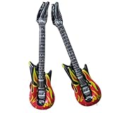 Ruayia 2 Stück Aufblasbare Flammen Gitarre, Luftgitarren zum Aufblasen, 90 cm Aufblasbares Rock Musikinstrument, Aufblasbare Party Gitarre für Mottopartys und Karneval