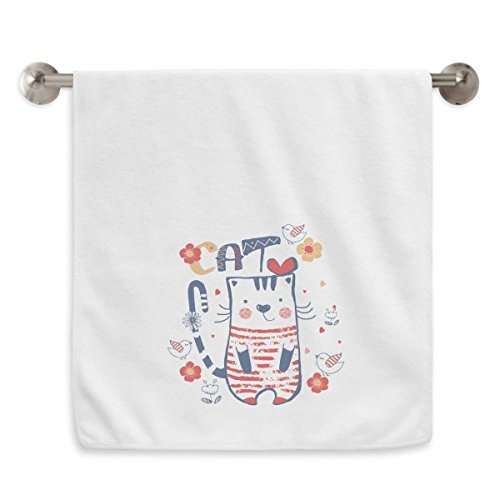 Serviette moelleuse blanche chat dessin imprimé débarbouillette coton 13x29