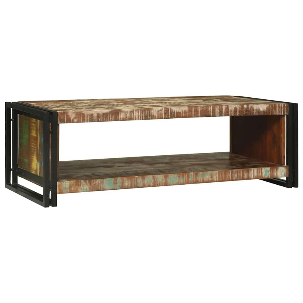 Table basse rectangulaire multicolore 120x50 cm en bois massif et métal noir