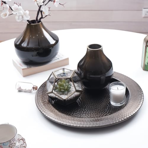Image of BEHOMA Metal Round Flower Vase for Home Decor Bedroom Living Room Office Wedding|Table Decorative Item for Festivals Birthday Brass(Set of 2)