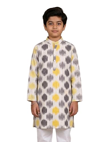 Image of KiddoPanti Boys 100% Cotton Ethnic Motif Printed Short Length Kurta