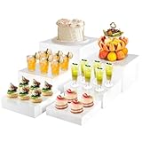BIEOFFEI Buffet Risers White Food Risers for Buffet Table, Acrylic Food Display Stand Shelf for Catering Dessert Party Decor, Square Cube Display Base with Hollow Bottoms, 6 PCS