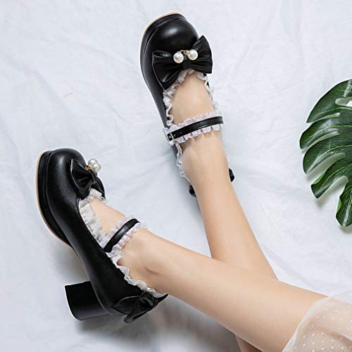 Image of LUXMAX Women Kawaii Mid Block Heel Mary Jane Rockabilly Pumps with Bow Platform Chunky Heel Cute Sweet Shoes