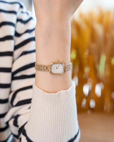 Image of FIYTA Women's Watch - Elegant Gold Small Square Luxury Watch with Sapphire Crystal; 316L Stainless Steel Jewelry Bracelet, Timeless Gift for Her, Mother's Day, Gift Box Included