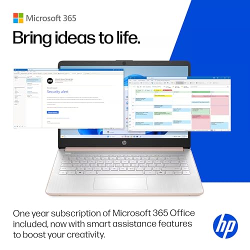 Image of HP 14 inch Rose Gold Laptop for Student Business 2026, Office 365 Included, Copilot AI, Intel CPU, 8GB RAM, 512GB SSD+64GB eMMC, Ext DVD Drive & USB Flash Drive, Light & Slim, 4K Graphics, Windows 11S