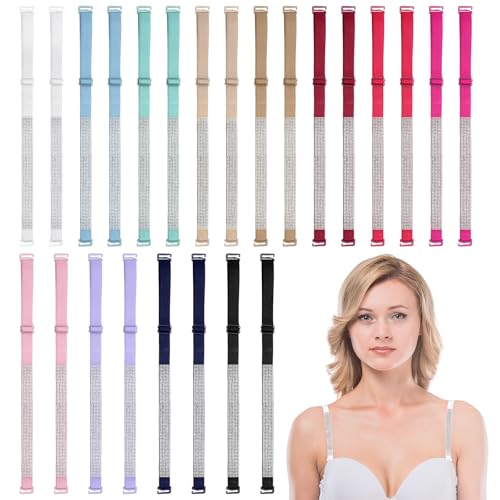 12 Pairs Women's Glitter Bra Straps Bulk Bling Rhinestones Non slip Bra Shoulder Straps Dress Ladies Lingerie Shiny