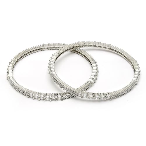 Image of ZENEME Jewellery Silver Plated Stylish Crystal AD Dual Colour Bangle Jewellery For Girls and Women