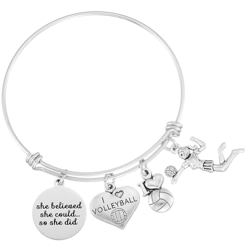 Kivosliviz Volleyball Charm Bangle Bracelet Volleyball Inspirational Jewelry Volleyball Gifts for Female Volleyball Players